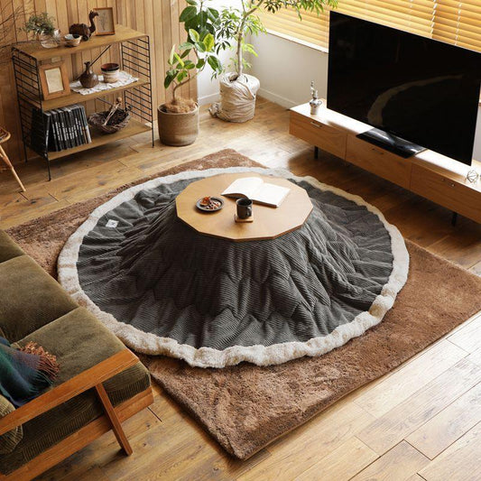 Fluffy Grey Round Kotatsu Set